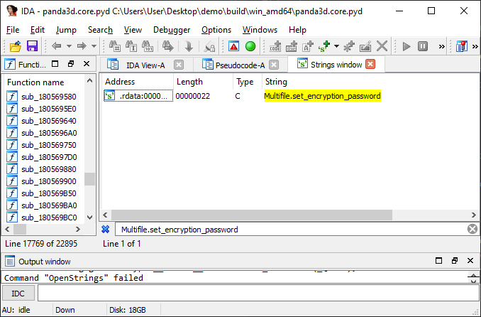 The multifile string literal, found in the sample binary