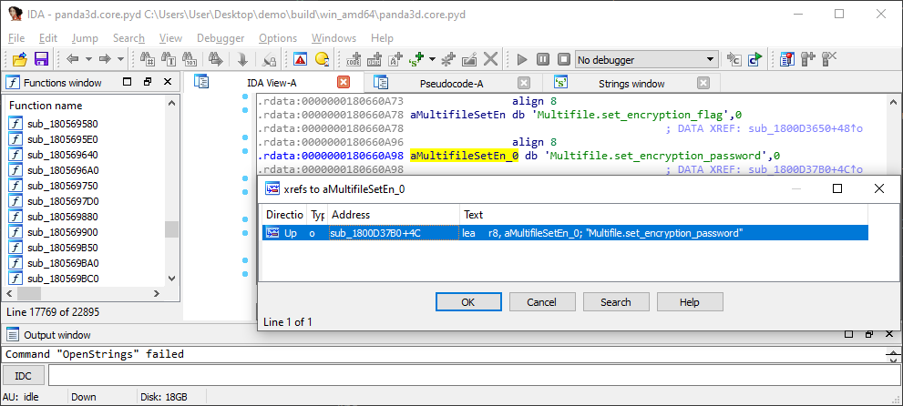 IDA lists all the references to this string literal.